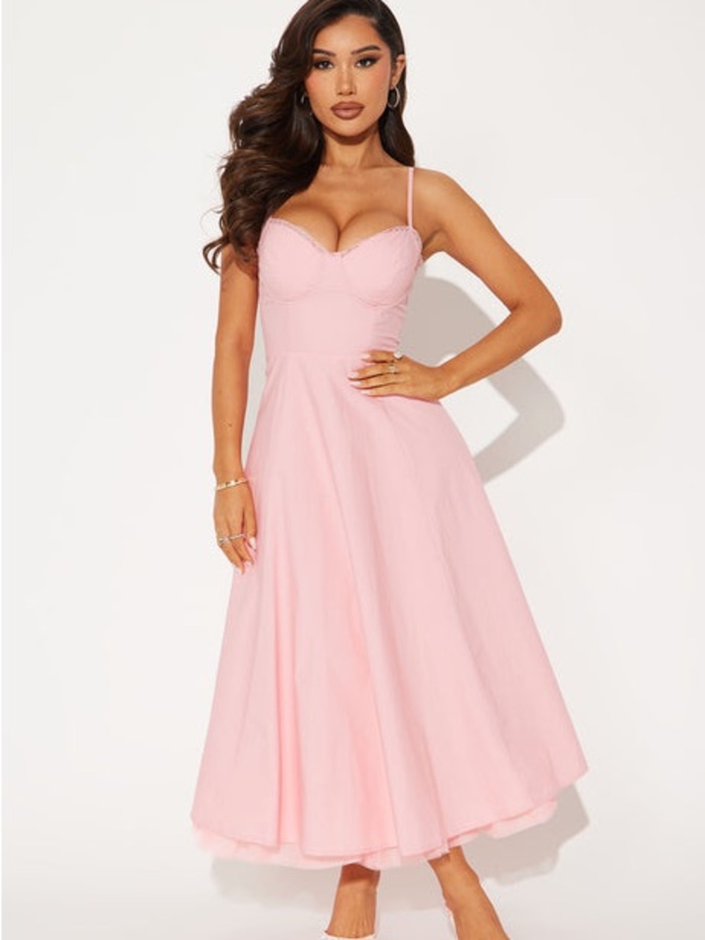 Fashion Nova Blush Pink Spaghetti Strap Midi Dress